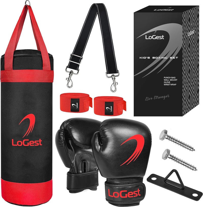Logest Punching Bag for Kids Boxing Set - Suitable for Kids Punching Bags 3-8 Years of Age - Boxing Gloves & Hand Wraps Included - Youth Children Boxing MMA Kickboxing Muay Thai Karate Punching Bag - Image 1
